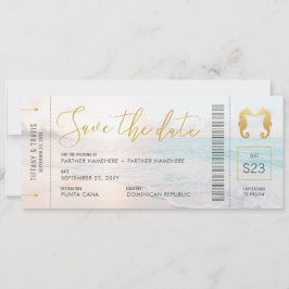Seahorse Boarding Pass Biljett Beach Wedding Spara Datumet