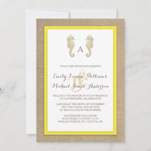 Seahorse Burlap Beach Tropical Wedding bjudande Inbjudningar