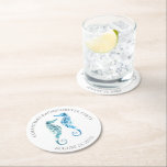 Seahorse Coastal Bachelorette Party Underlägg Papper Rund<br><div class="desc">Kustfiltretternas underlägg var designade med en kopia av mina ursprungliga vattenfärgssjöar i nyans av havets blått och turkos. Anpassa med ditt namn och bröllop-datum. Besök www.zazzle.com/dotellabelle om du vill se fler idéer om strand stil party favors och flickor helg</div>