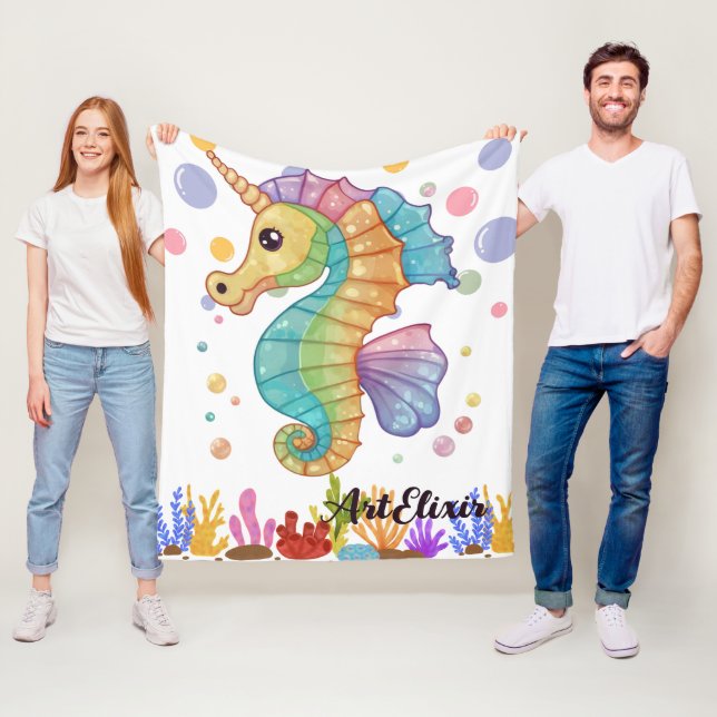 Seahorse Colorful Print Fleecefilt (På plats)