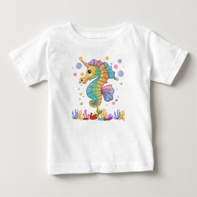 Seahorse Colorful Print T Shirt (Framsida)