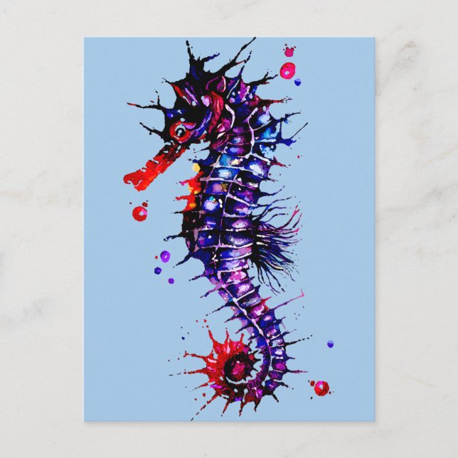 Seahorse Colorful Watercolor Vykort (Framsida)