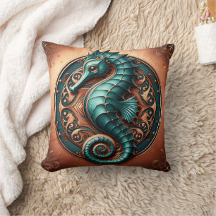 Seahorse Copper and Teal Kudde