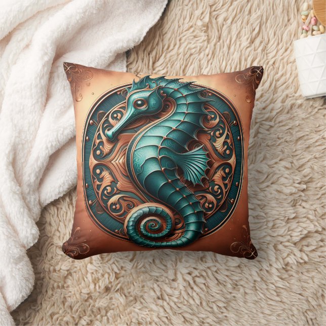 Seahorse Copper and Teal Kudde (Filt)