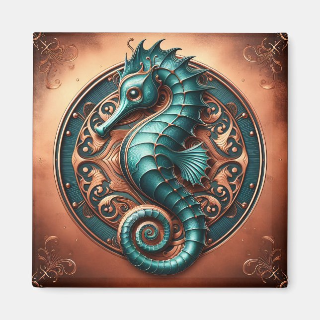 Seahorse Copper and Teal Magnet (Framsidan)