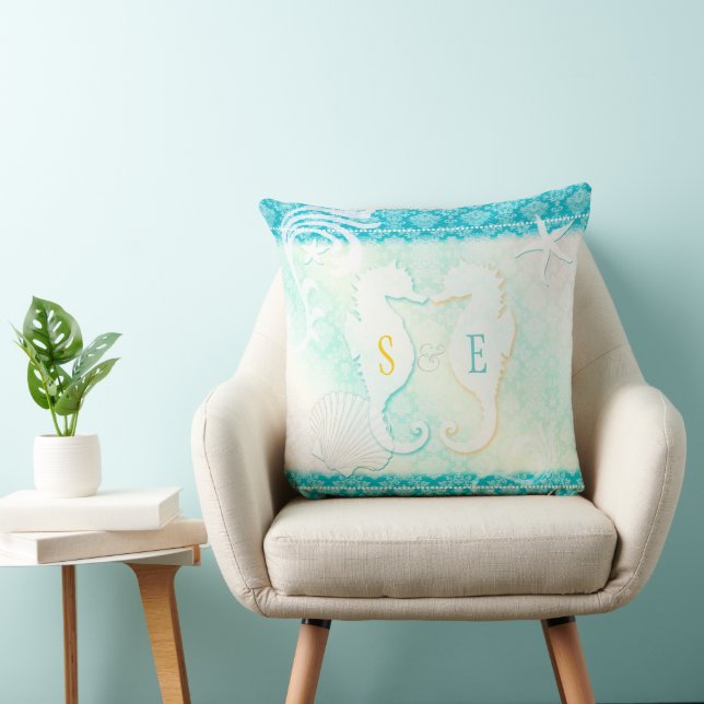 Seahorse Couple Beach House Kudde (Stol)