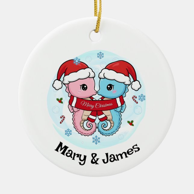 Seahorse Couple Personalized Christmas Ornament (Framsidan)