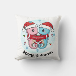 Seahorse Couple Personalized Christmas Pillow Kudde