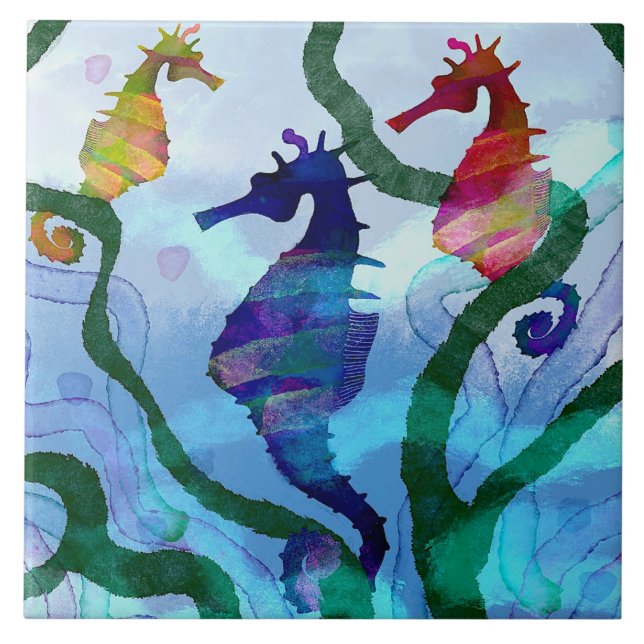 Seahorse Dance Ceramic Kitchen Tile Kakelplatta (Framsidan)