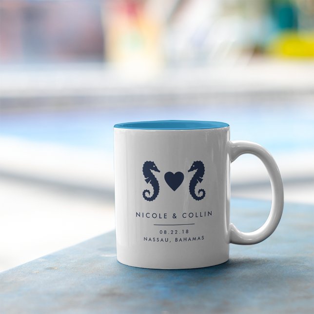 Seahorse Destination Wedding Favor Två-Tonad Mugg (Skapare uppladdad)