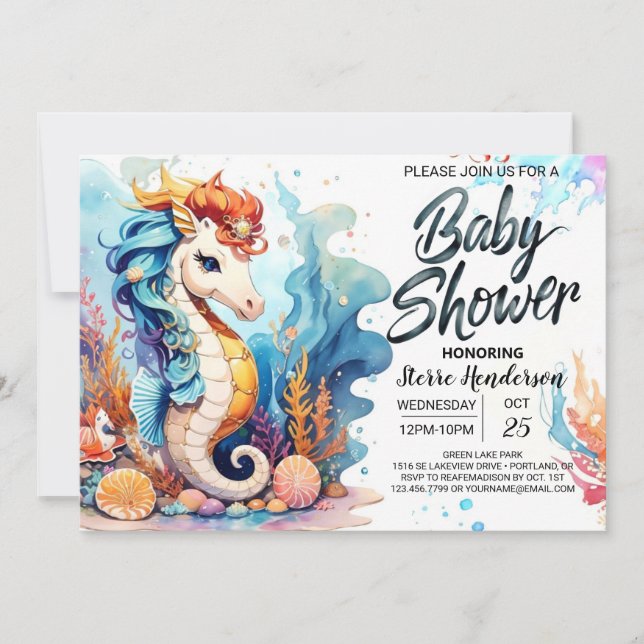 Seahorse Dreamscape Baby Shower Inbjudningar (Framsida)