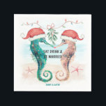 Seahorse Eat Drink ska vara gift med kustjulen Pappersservett<br><div class="desc">Kusttema Julblöjor (för nyklippt eller förlovad par) har vattenfärgssjöar i tomten som kysser under mistletoe på stranden med texten "Ät dryck och vara gift". Perfekt för strandtema vinter och bröllop firande och förlovningsfester. Besök min "Seahorse Coastal jul Kiss"-samling för att samordna inbjudningar, kort, party-förråd, dekoder och mycket annat. Art av...</div>