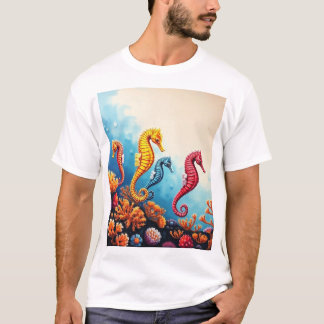 "Seahorse Family T-Shirt: Ocean Serenity Design" T Shirt
