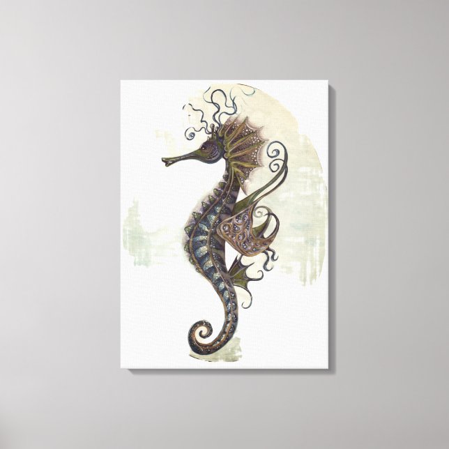 Seahorse fantasy, blue green artwork canvastryck (Framsida)