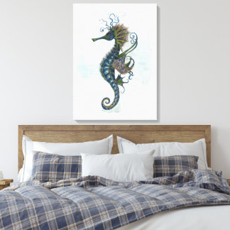 Seahorse fantasy, blue green artwork canvastryck