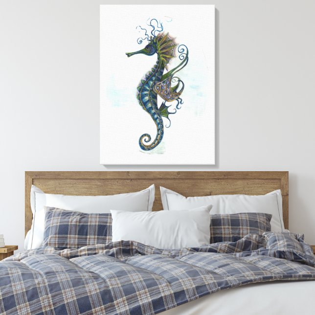Seahorse fantasy, blue green artwork canvastryck (Insitu (sovrum))