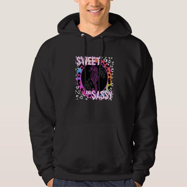 Seahorse Fish 90s Nostalgia Rainbow Leopard Print  Hoodie (Framsida)