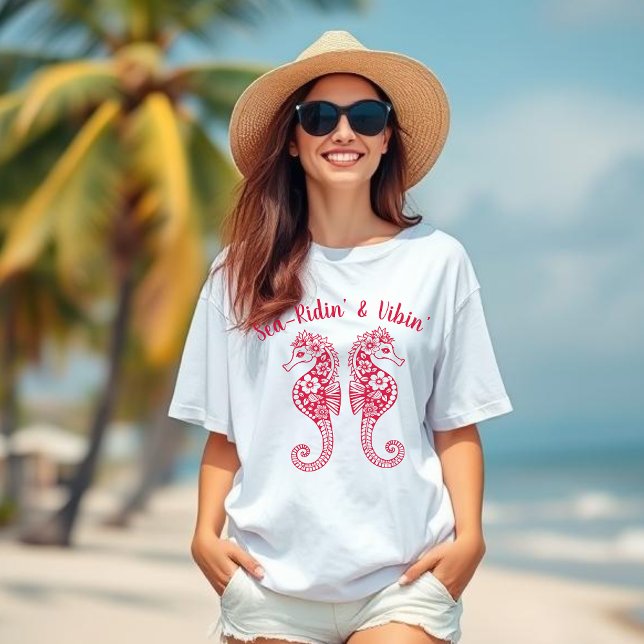 Seahorse-Fisherman Core-Hawaiian Tropical Red T Shirt (Sea Horse-Fisherman Core-Hawaiian-Tropical-Beach T shirt-Summer Trend-Cherry Red)