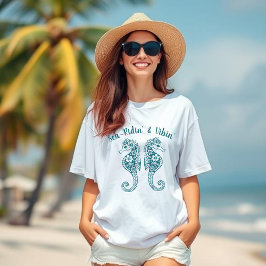 Seahorse-Fisherman Core-Hawaiian Tropical-Teal T Shirt