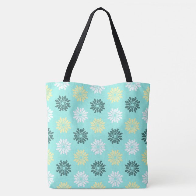 Seahorse Flowers Aqua Tote Bag Tygkasse (Baksida)