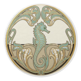 Seahorse Green Cream & Gold Art Deco Nouveau Ocean Knopp