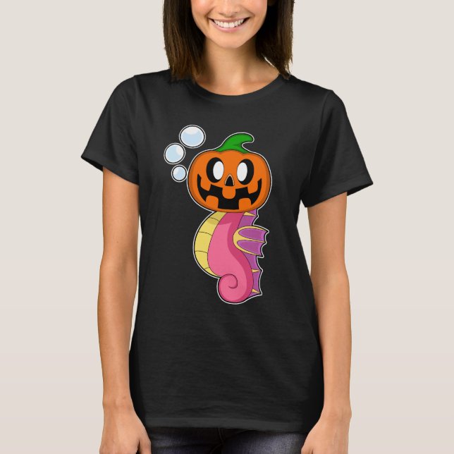Seahorse Halloween Pumpkin T Shirt (Framsida)
