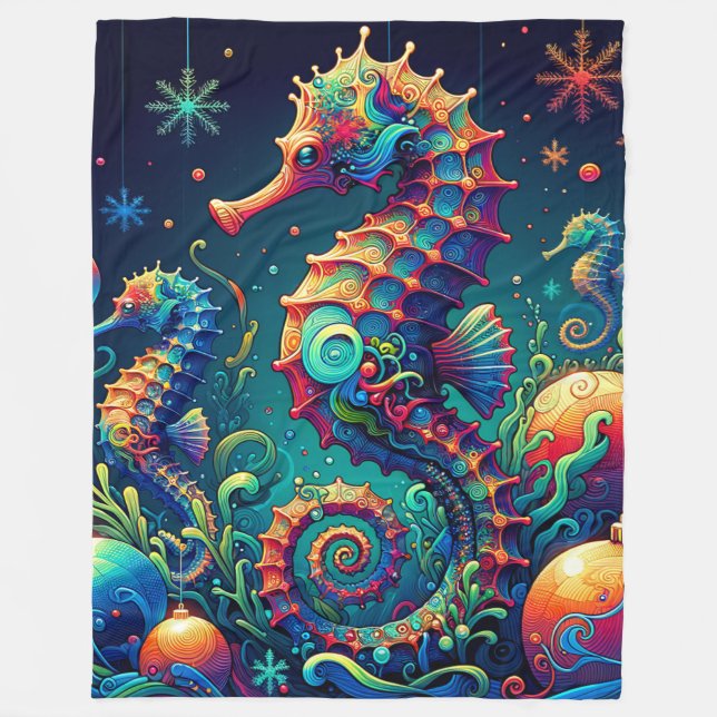 "Seahorse jul Wonderland" Fleecefilt (Framsidan)