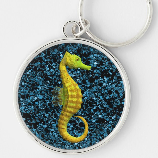 SEAHORSE KEYCHAIN RUND SILVERFÄRGAD NYCKELRING (Framsidan)