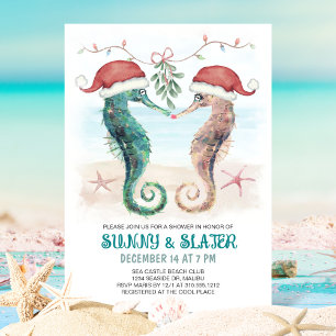 Seahorse Kiss Coastal jul Par Shower Inbjudningar