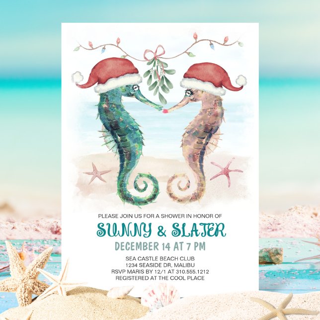 Seahorse Kiss Coastal jul Par Shower Inbjudningar (Skapare uppladdad)