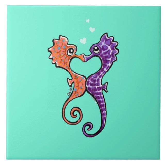 Seahorse Kiss off-Leash Art™ Kakelplatta (Framsidan)