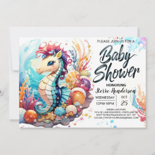 Seahorse Kisses Watercolor Baby Shower Inbjudningar