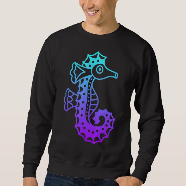 Seahorse Mandala Aesthetic Lång Ärmad Tröja (Framsida)