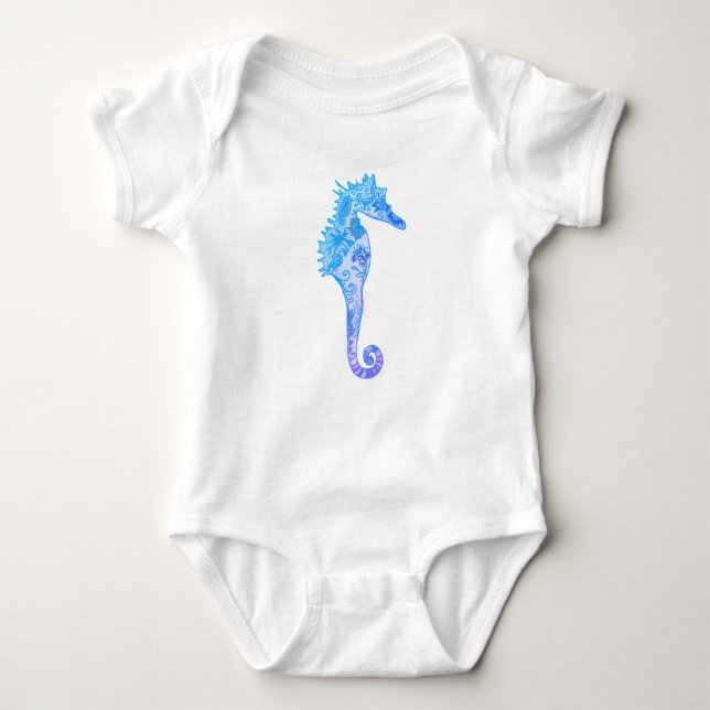 Seahorse mandala teckning baby bodydräkt tee (Framsida)