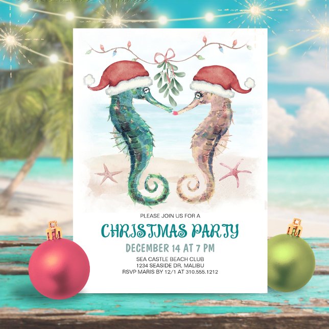 Seahorse Mistletoe Kiss Kustal Party Inbjudningar (Skapare uppladdad)