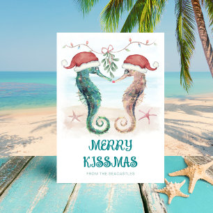 Seahorse Mistletoe Merry Kissmas Kustjul Julkort