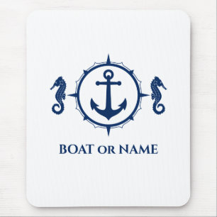 Seahorse Nautical Anchor Your Boat eller Namn Blue Musmatta