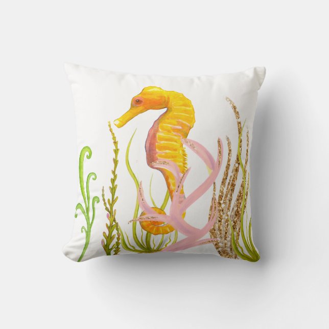 Seahorse och Coral Dekorativ kudde (Framsida)