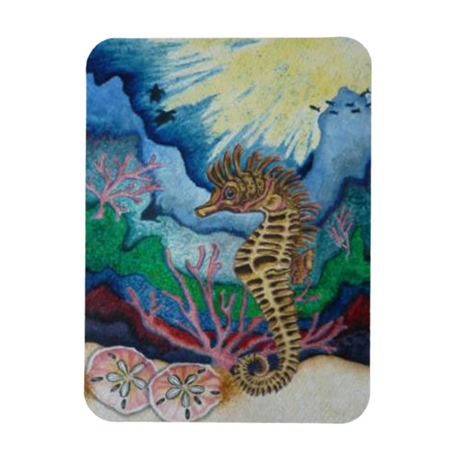 Seahorse och Sandollar Fridge Magnet (Vertikal)
