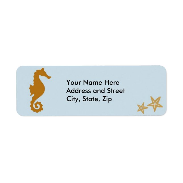 Seahorse on blue returadress etikett (Framsidan)