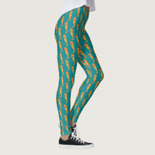 Seahorse orange silhouette Simple mönster Nautical Leggings