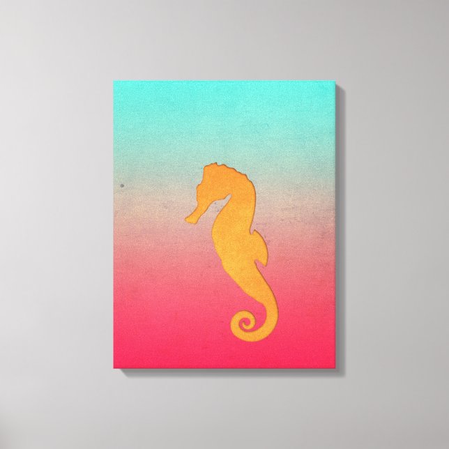 Seahorse orange silhouette Simple nautisk strand Canvastryck (Framsida)