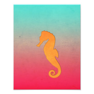 Seahorse orange silhouette Simple nautisk strand Fototryck
