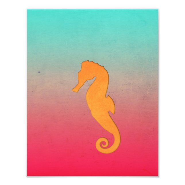 Seahorse orange silhouette Simple nautisk strand Fototryck (Framsidan)