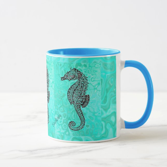 Seahorse på mönster för marmor för Aquastänkturkos Mugg (Höger)