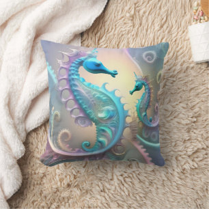 Seahorse Pastel Fractal Art. Kudde