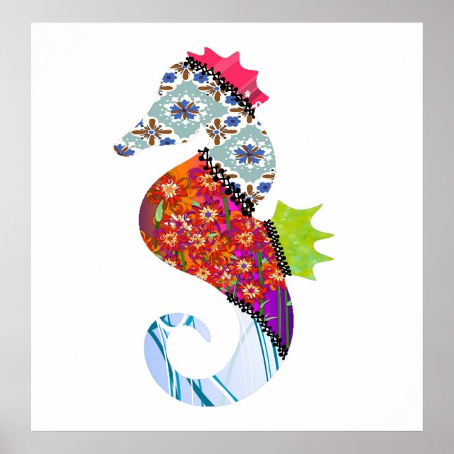 Seahorse Patchwork Pet Skriv ut Poster (Framsidan)