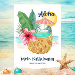 Seahorse Pineapple Aloha Tropical Beach jul Julkort<br><div class="desc">Julkortet för tropisk strand har en vattenfärgsseahorse som använder en ananas (dekorerad med handflatan löv och hibiscus) som simmande bassäng,  med sol,  hav och en stjärnfisk i bakgrunden,  samt Hawaiisk "Aloha" och "Mele Kalikimaka" hälsning i marblått. Art av KL Lagrar.</div>