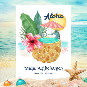 Seahorse Pineapple Aloha Tropical Beach jul Julkort