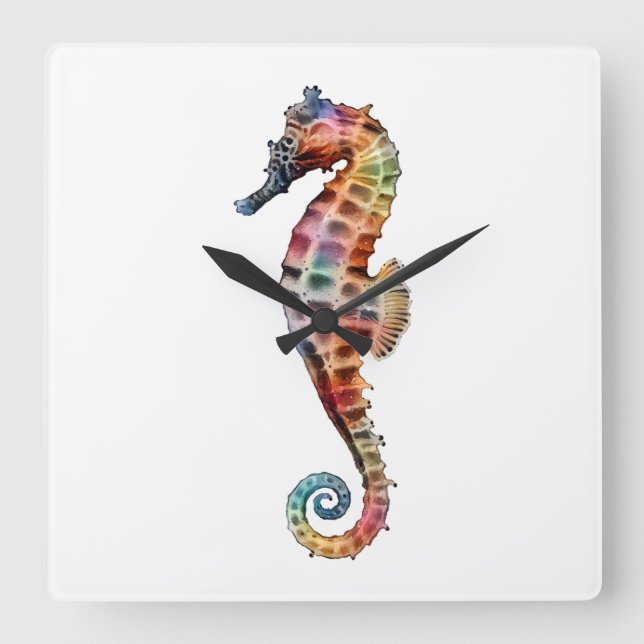 Seahorse Rainbow Fyrkantig Klocka (Framsida)